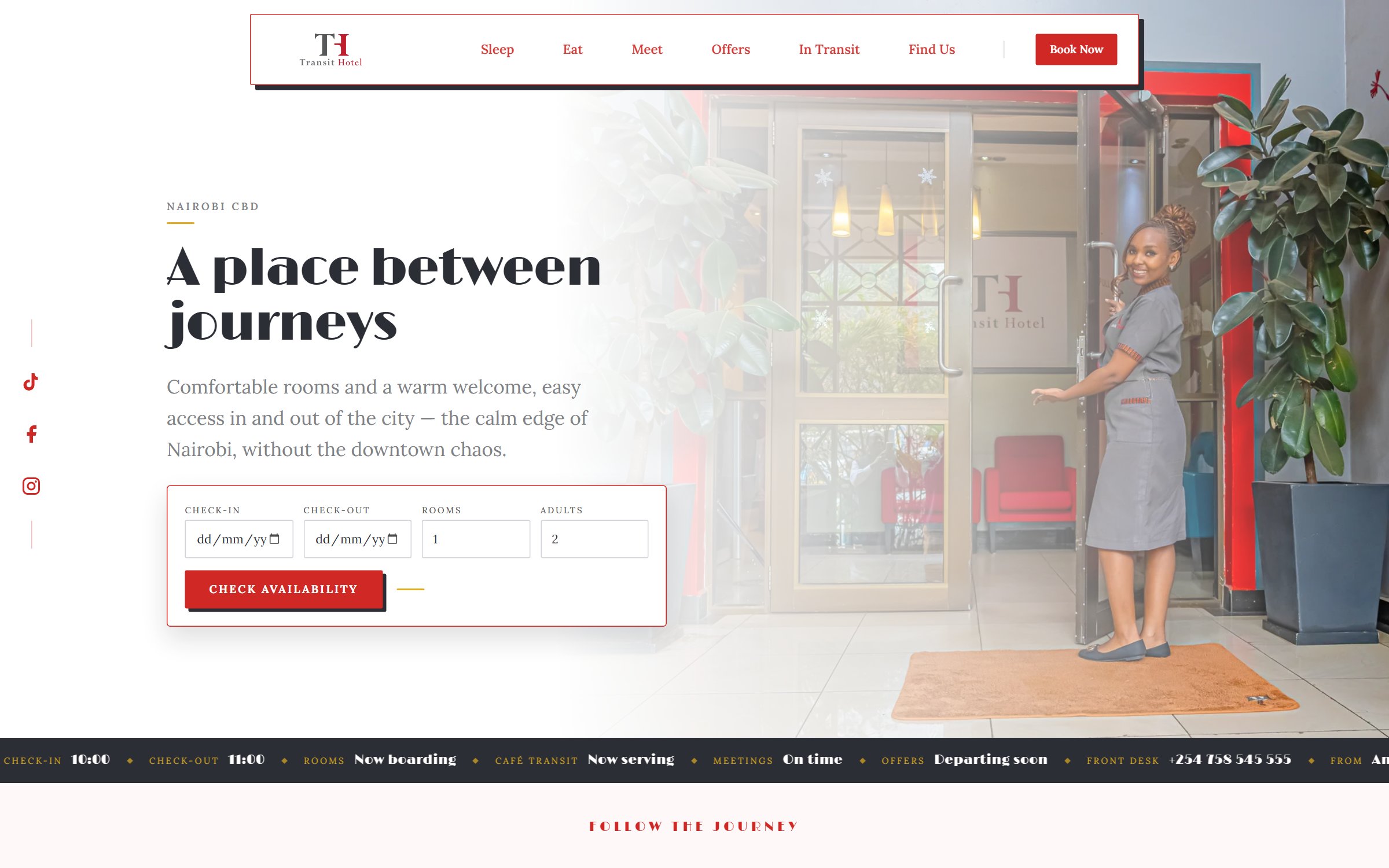 transithotels.co.ke — Transit Hotel's live website, built on Tokea Presence
